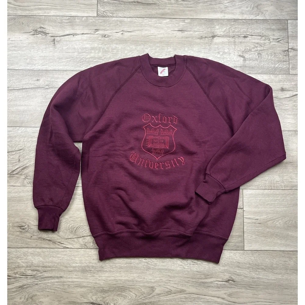 VTG Oxford University Sweatshirt Mens XL Burgundy Jerzees Graphic Scotland Made